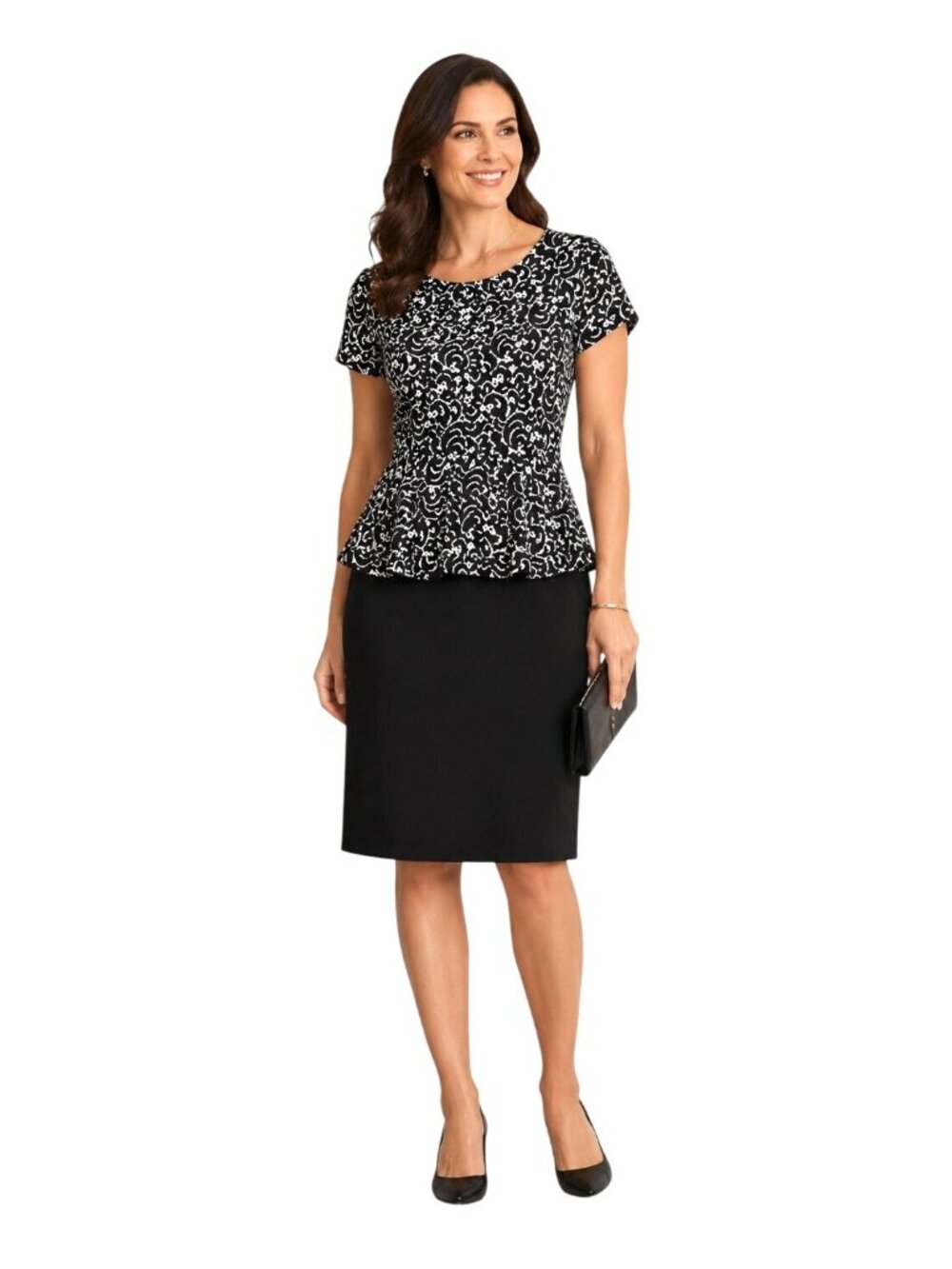 Shelby & Palmer Womens Short Sleeve Black & White Peplum Dress Size 12